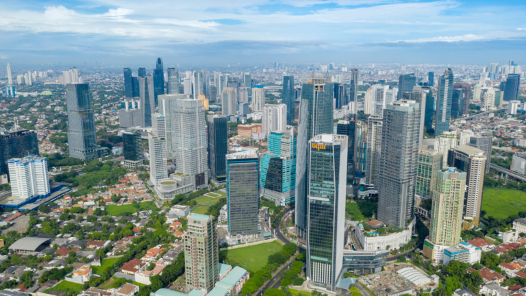 Jakarta skyscrapers in the central business district showcasing modern office buildings and the Jakarta office space landscape.