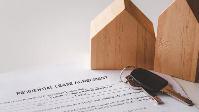 Hak sewa lease agreement with house model and keys symbolizing property lease in Indonesia