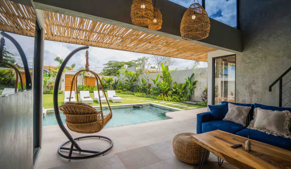 A modern three-bedroom villa with a private pool, clean architectural lines, and well-kept outdoor areas, illustrating the type of property where understanding villa maintenance cost in Bali is essential for long-term ownership.