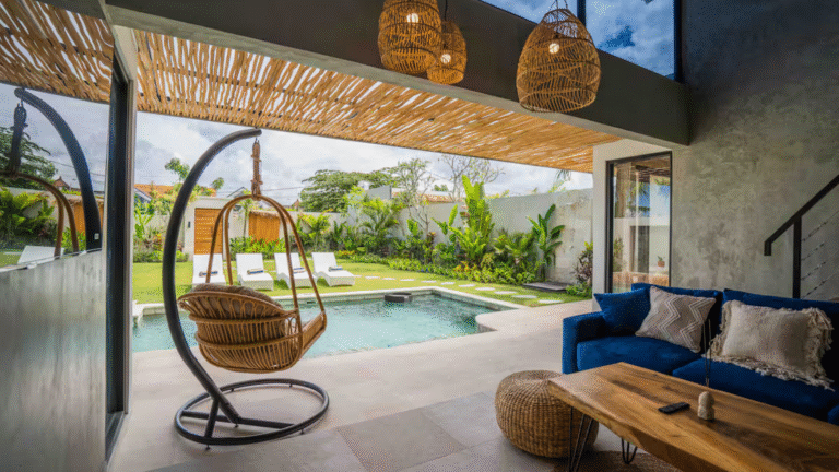 A modern three-bedroom villa with a private pool, clean architectural lines, and well-kept outdoor areas, illustrating the type of property where understanding villa maintenance cost in Bali is essential for long-term ownership.